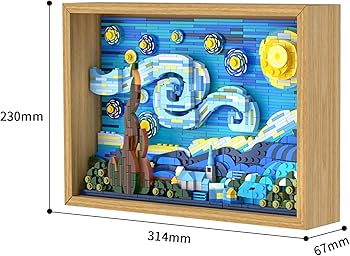 【木枠付き】超軽量 超巨大 星月夜 ゴッホ風 猫のアクリルアート 3点セット ゴッホ『 星月夜 』の木枠付きフォトタイル（S-サイズ）（世界の